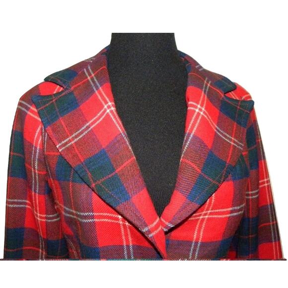 70s RED Plaid Blazer | Tartan Jacket Wide Notched Collar MOD Punk - Picture 4 of 10